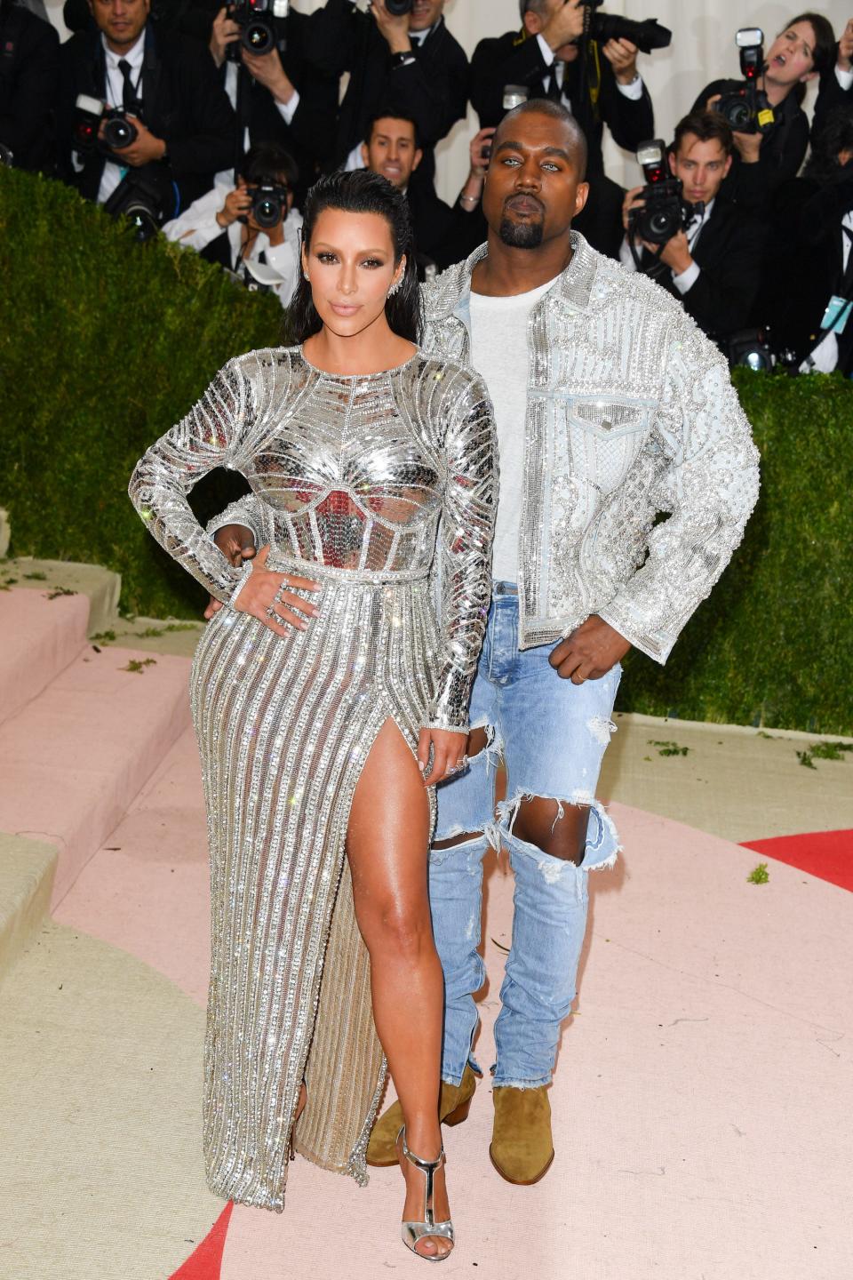 Kim Kardashian and Kanye West attend the 2016 Met Gala.