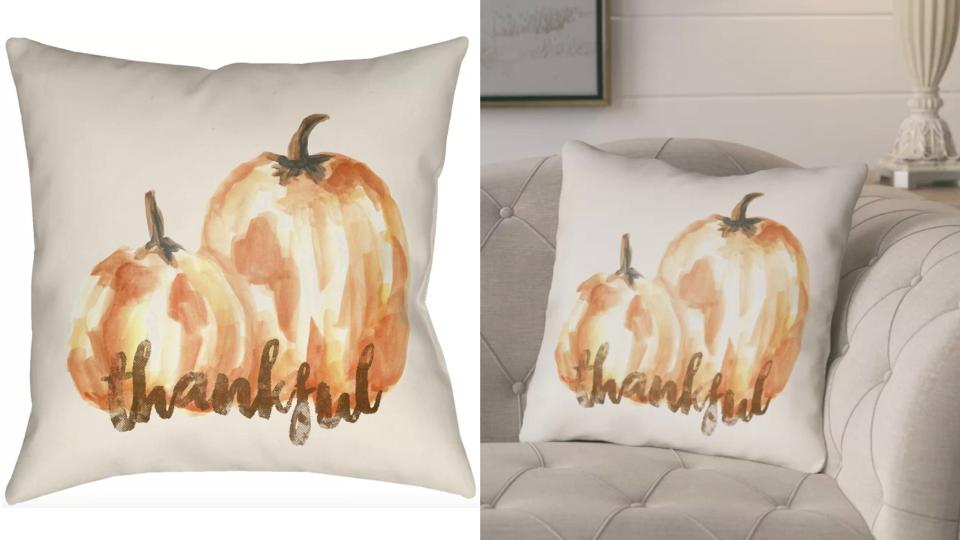 This fall-themed pillow works well indoors or outdoors.