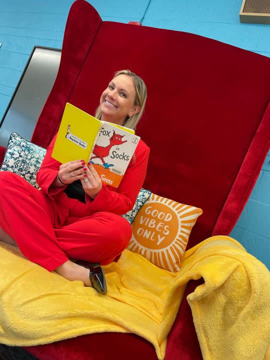 FOX21 News Morning Anchor, Abbie Burke reading at Taylor Elementary School for Read Across America