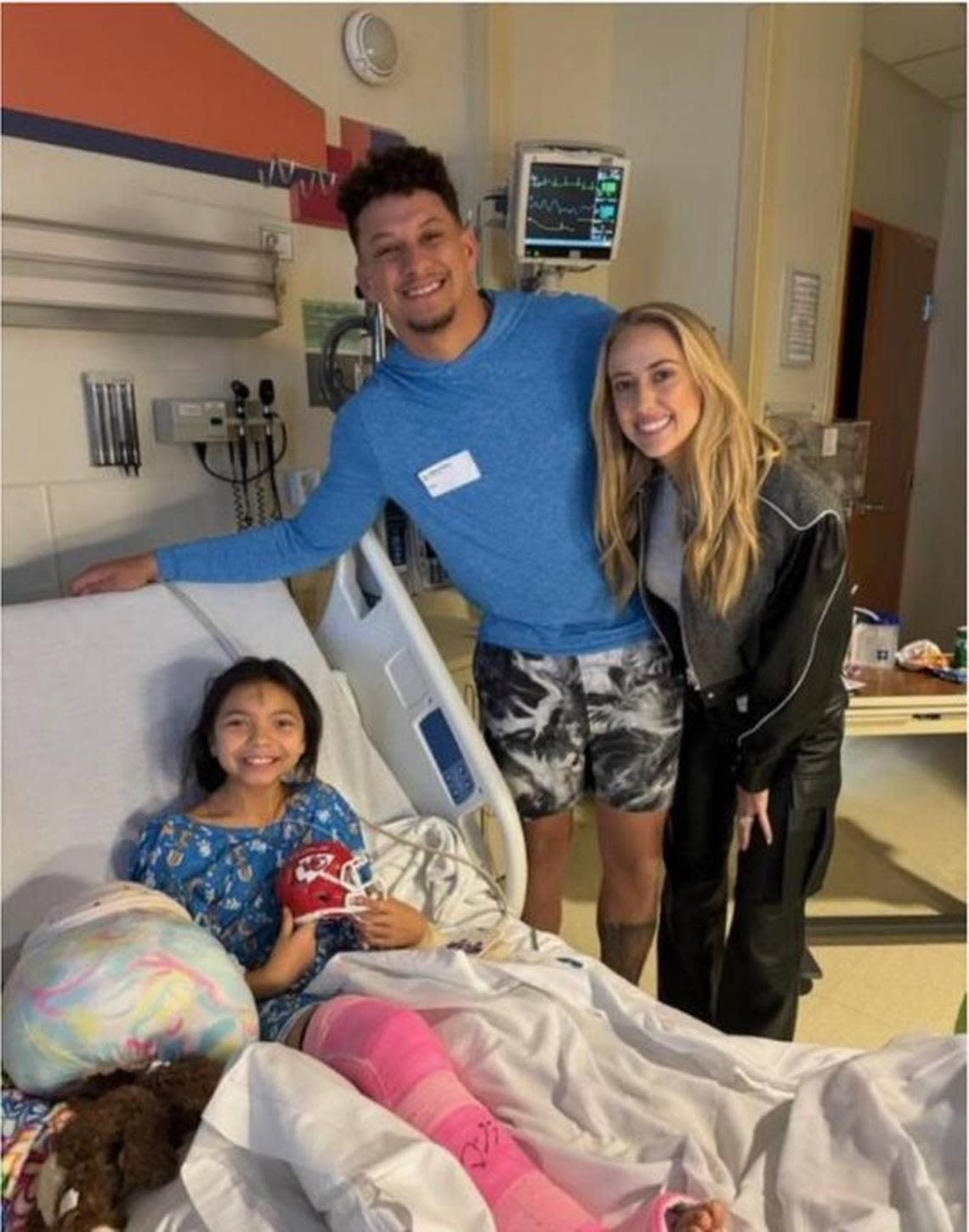 Patrick and Brittany Mahomes visited a young shooting victim in the hospital. Courtesy of the Reyes family