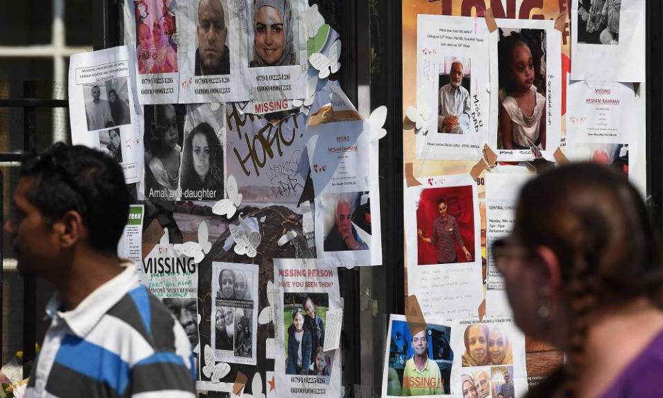 Posters showing images of missing people after the Grenfell Tower fire