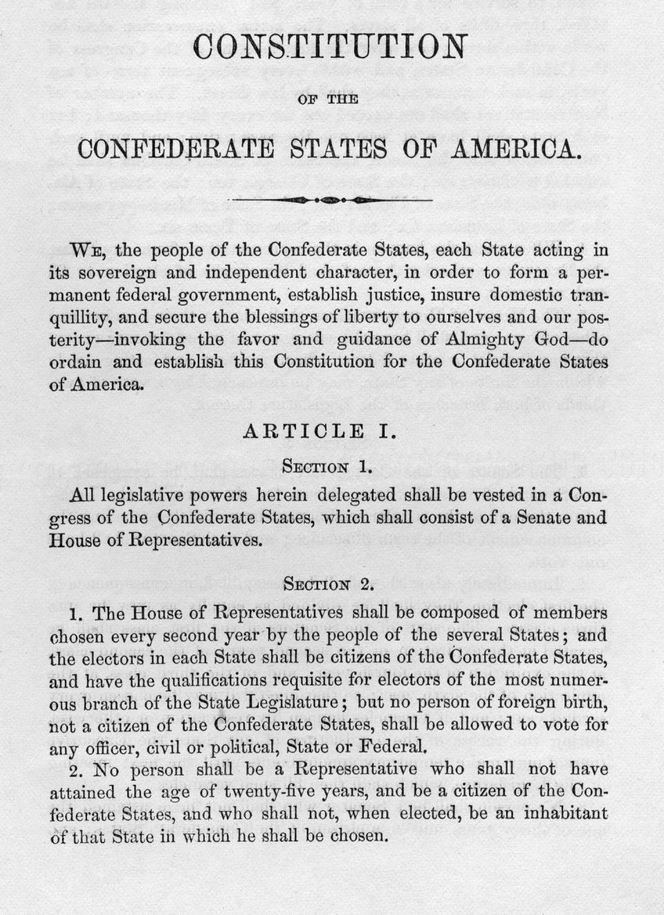 The Constitution of the Confederate States of America before the U.S. Civil War, circa March 1861.