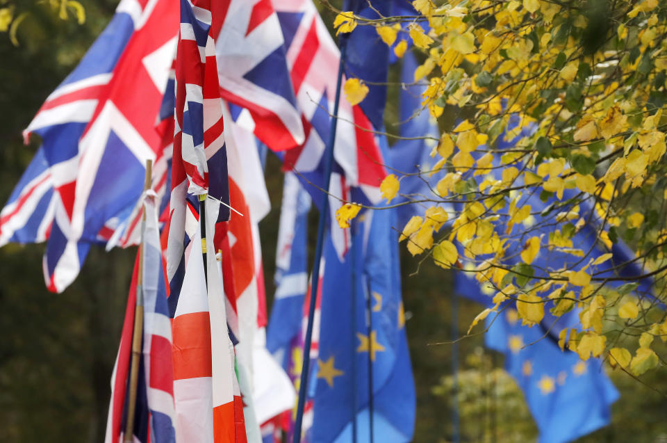 Flags fly outside parliament in London