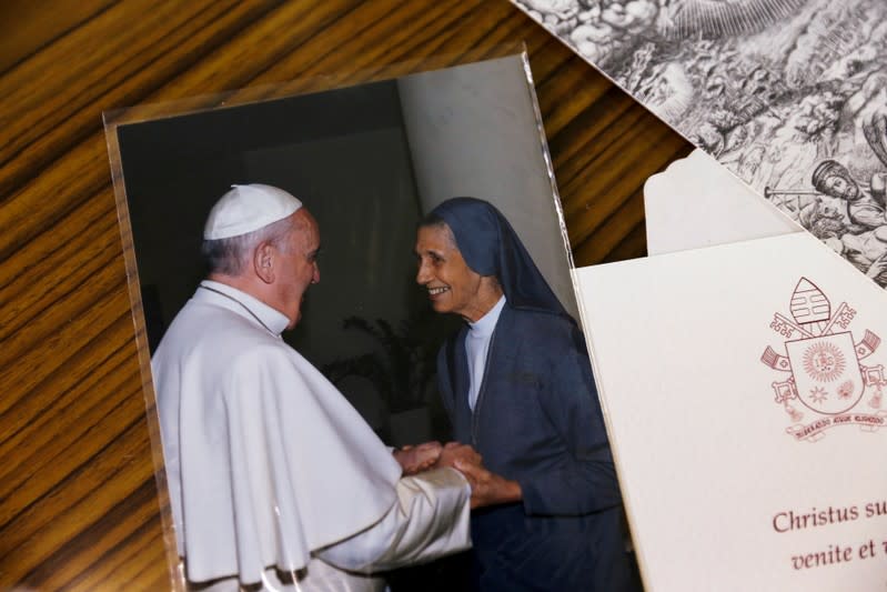 A picture of Pope Francis and Sister Ana Rosa Sivori is seen at the St. Mary School in Udon Thani province