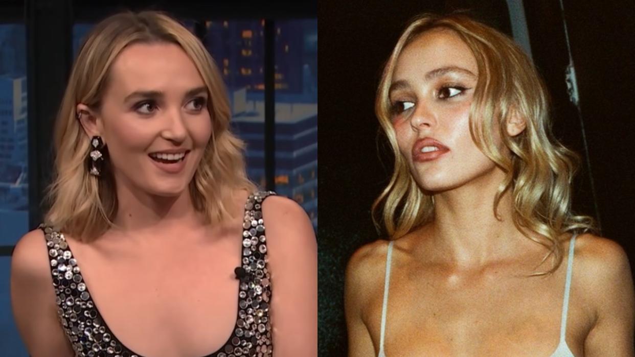  From left to right: Chloe Fineman on Late Night with Seth Meyers and Lily-Rose Depp on The Idol. 