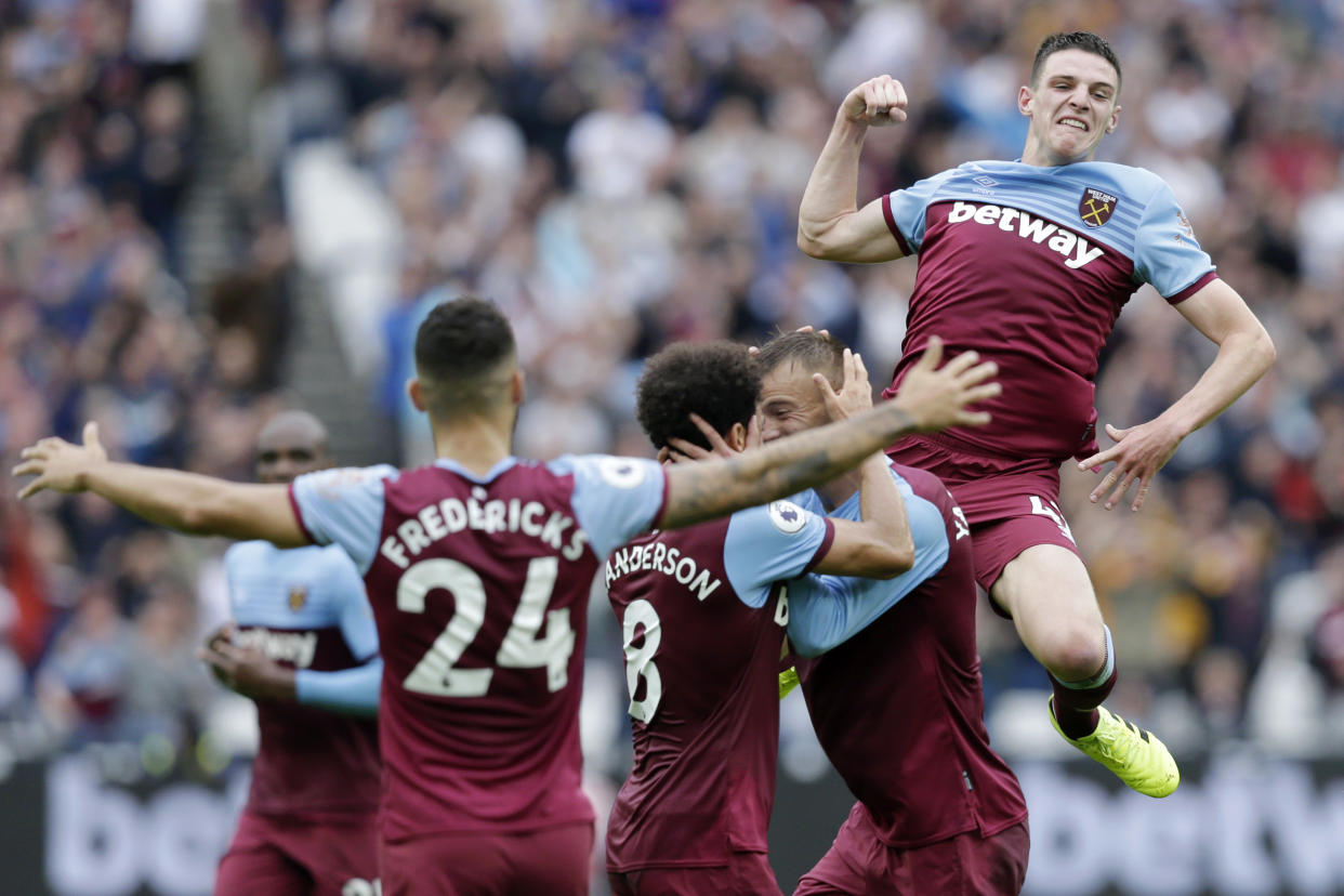 Andriy Yarmolenko of West Ham United celebrates scoring his team's first goal. (Credit: Getty Images)