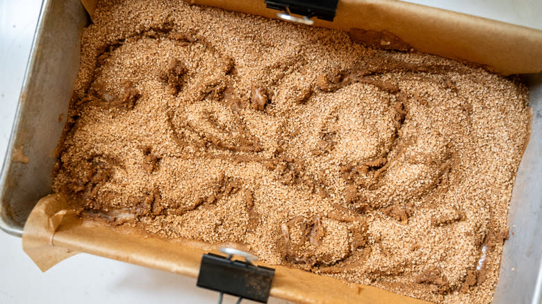 cinnamon bread batter in pan