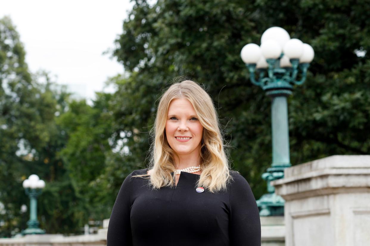 Wisconsin Elections Commission Administrator Meagan Wolfe, poses outside of the Wisconsin State Capitol Building, on Aug. 31, 2020. (Ruthie Hauge/Capital Times via AP)