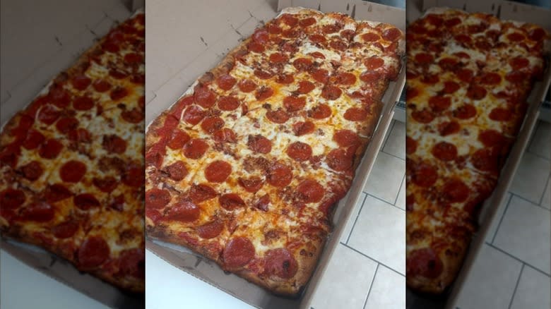 Rectangular pepperoni pizza