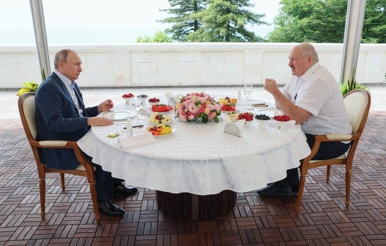 Russian President Vladimir Putin meets with his Belarus' counterpart Alexander Lukashenko in Sochi, Russia, June 9, 2023. / Credit: GAVRIIL GRIGOROV/SPUTNIK/AFP/Getty