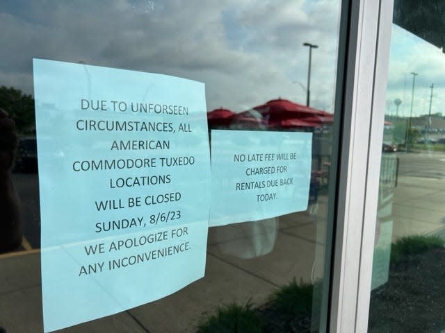 A notice on the front door of the American Commodore location on Howe Avenue in Cuyahoga Falls tells patrons the store is closed "due to unforeseen circumstances."