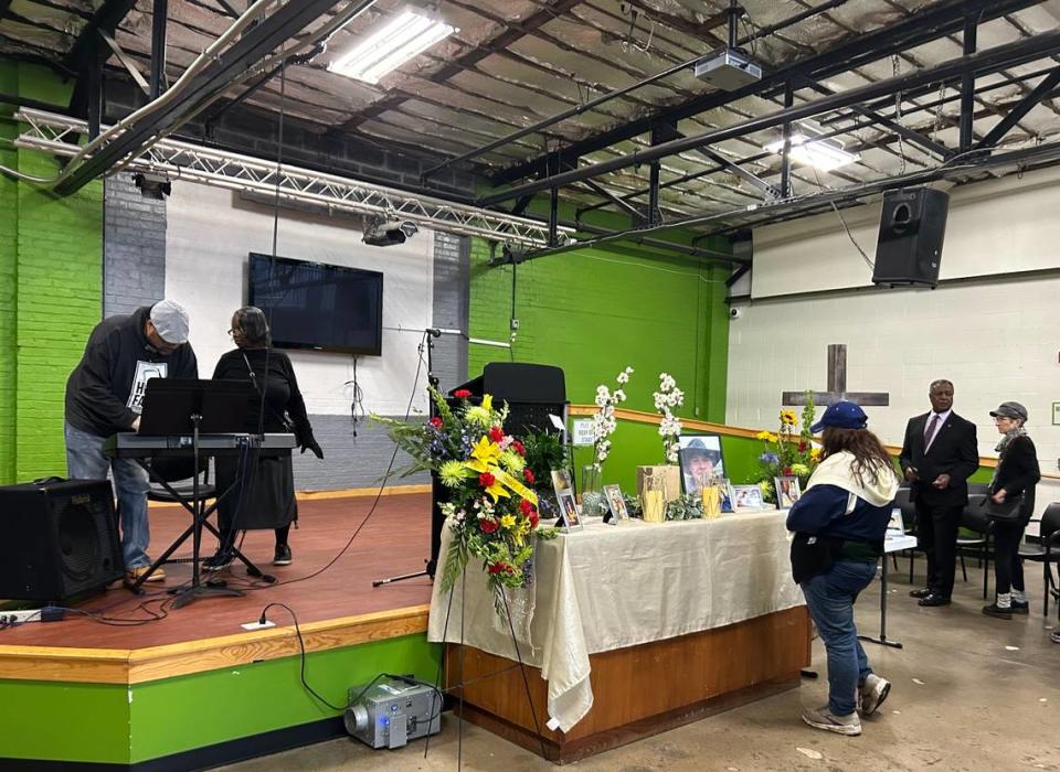 Loved ones gather at Hope Faith on March 3, 2023, to mourn Jesse Eckes, a man who was killed in a collision alongside a KCPD officer and police dog.