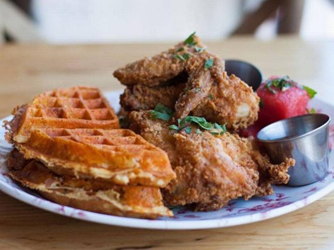 Chicken and waffles at Yardbird Table & Bar in Miami Beach.