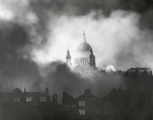 <span class="caption">London's St. Paul's Cathedral during the great fire raid of December 29, 1940, during World War Two.</span> <span class="attribution"><a class="link " href="https://www.shutterstock.com/image-photo/londons-st-pauls-cathedral-during-great-249573019?src=Ck1TofJGIdbHtjq-wKK6wg-1-0" rel="nofollow noopener" target="_blank" data-ylk="slk:Shutterstock;elm:context_link;itc:0;sec:content-canvas">Shutterstock</a></span>