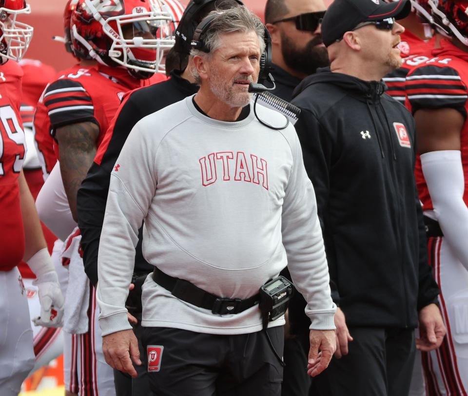 Utah Utes head coach Kyle Whittingham watches action