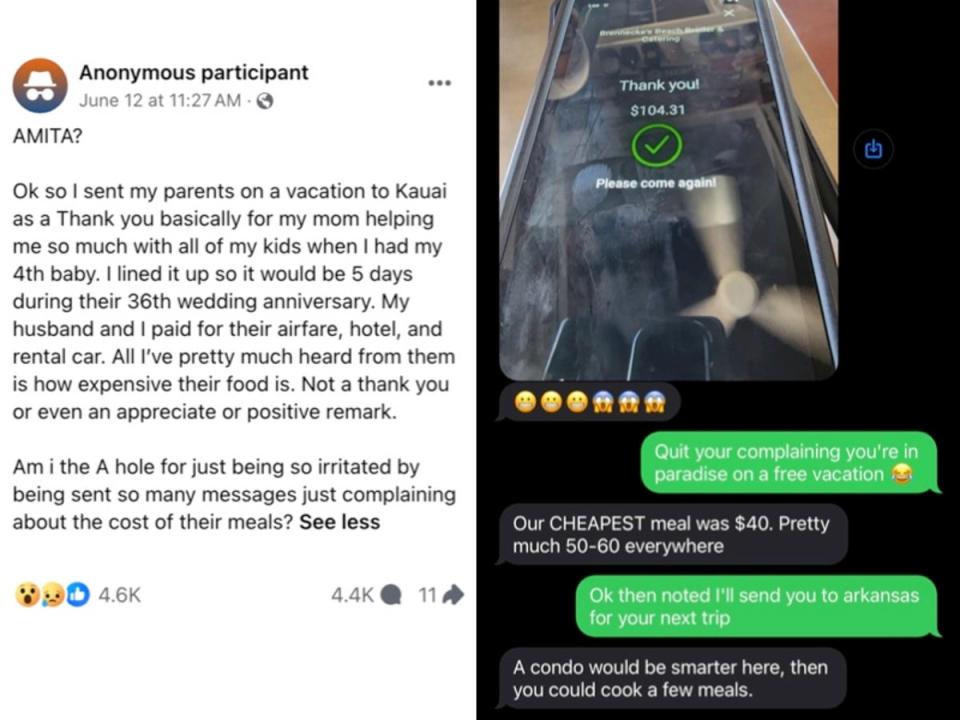 Woman shares frustration over parents’ complaints during paid Hawaii vacation (Facebook / Am I The A**Hole?)