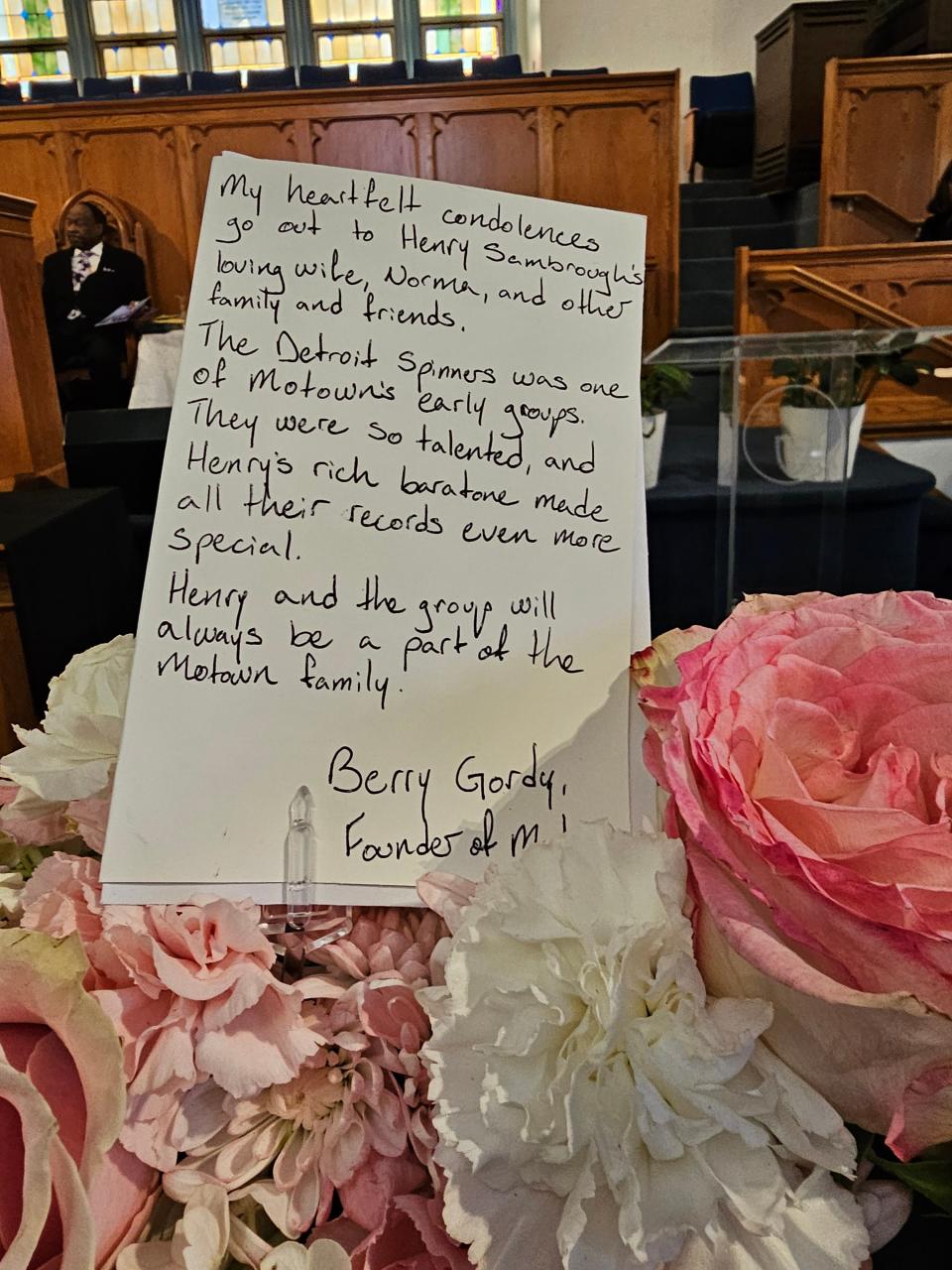 Motown founder Berry Gordy was among those who sent condolences and flower arrangements for the funeral of Spinners singer Henry Fambrough in Detroit on Feb. 17, 2024.