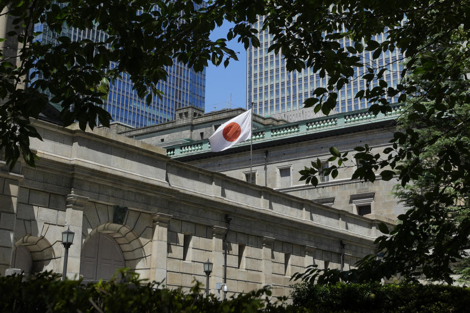 FILE - The headquarters of Bank of Japan (BOJ) is seen in Tokyo on Aug. 18, 2023. The Japanese economy shrank at an annual rate of 1.8% in the first quarter of this year, according to government data Monday, June 10, 2024, revised to be slightly better than the initial estimate at a 2.0% contraction. (AP Photo/Shuji Kajiyama, File)