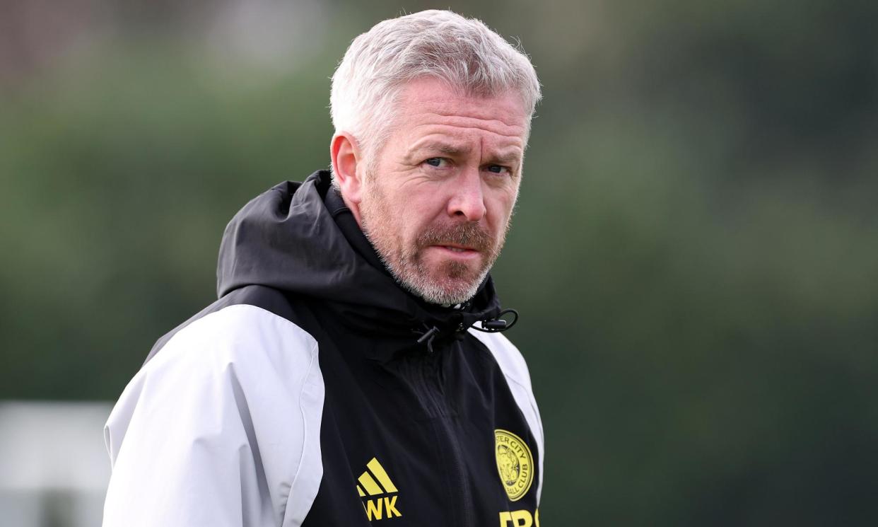 <span>Leicester’s manager Willie Kirk at a training session this week.</span><span>Photograph: Plumb Images/Leicester City FC/Getty Images</span>