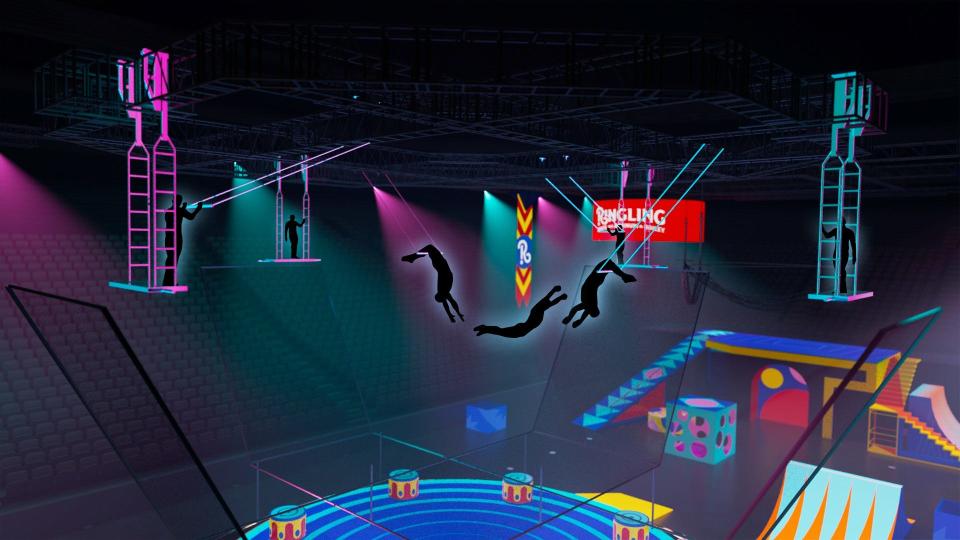 A computer rendering of a trapeze act in the new Ringling Bros. “Greatest Show on Earth.”