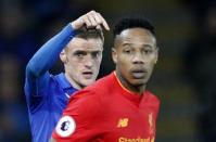 Britain Football Soccer - Leicester City v Liverpool - Premier League - King Power Stadium - 27/2/17 Leicester City's Jamie Vardy and Liverpool's Nathaniel Clyne Reuters / Darren Staples Livepic