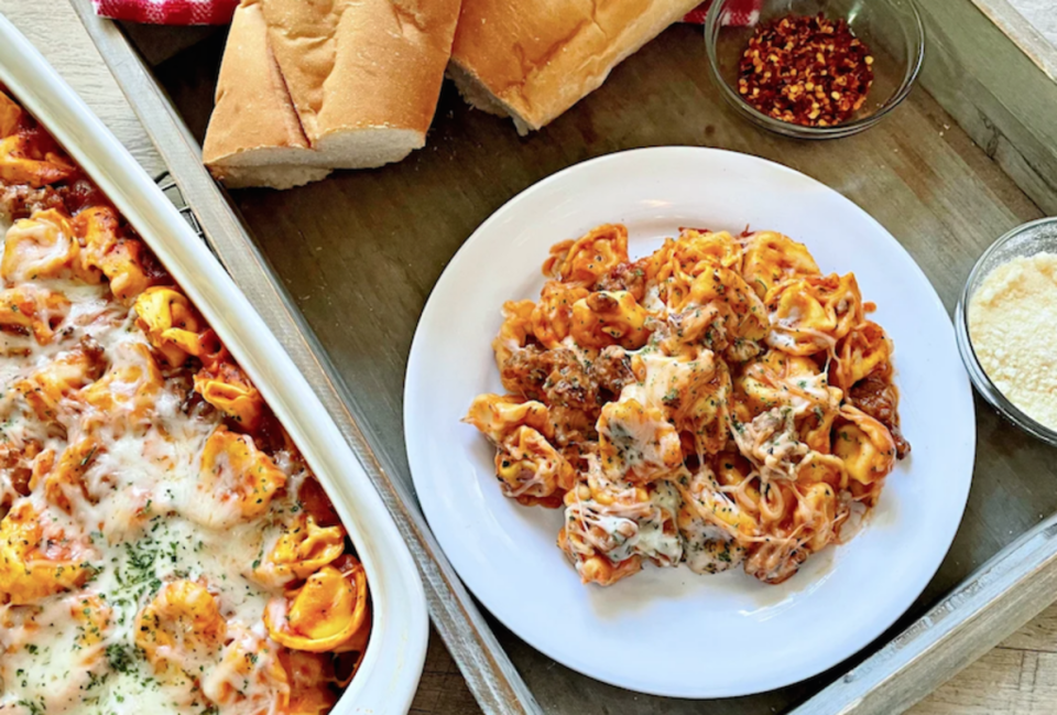 <p>Krista Marshall</p><p>This casserole supper has both red and white sauces, giving it all the yummy Italian flavors you love.</p><p><strong>Get the recipe: <a href="https://parade.com/1320746/kristamarshall/cheesy-baked-tortellini/" rel="nofollow noopener" target="_blank" data-ylk="slk:Cheesy Baked Tortellini;elm:context_link;itc:0;sec:content-canvas" class="link ">Cheesy Baked Tortellini</a></strong></p>