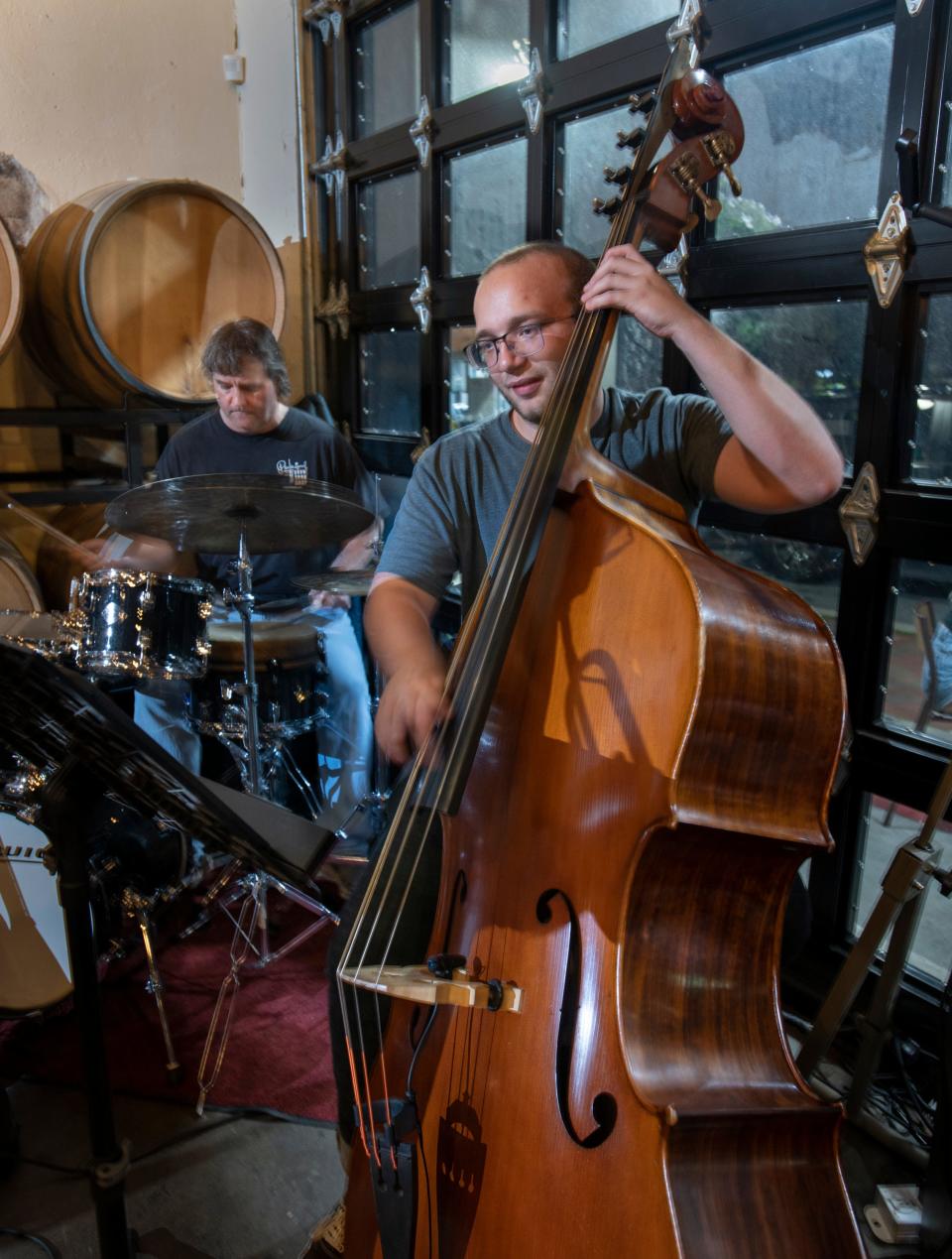 Bassist Max Levesque performs Aug. 3 with fellow musicians during Jazz Pensacola's August Jazz Jam at Odd Colony Brewing Co. in Pensacola.