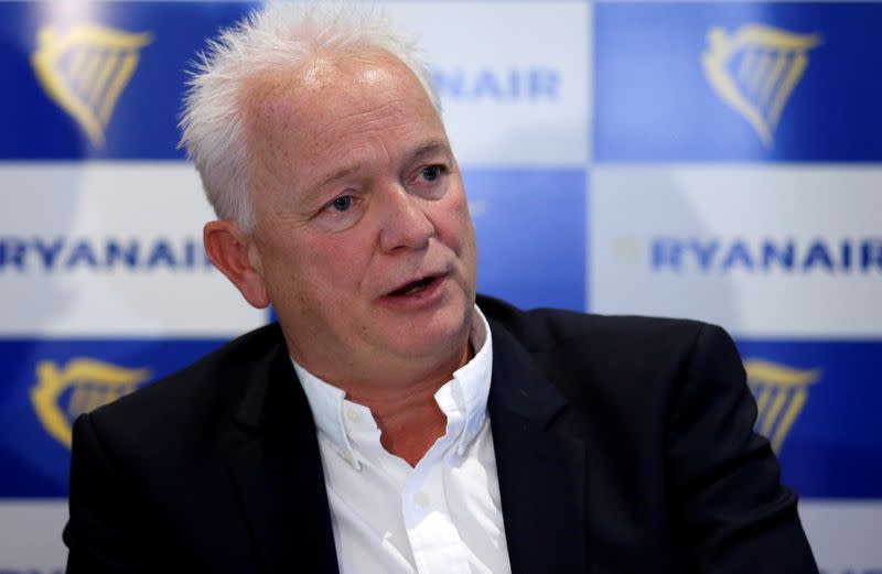 Ryanair's Chief People Officer Wilson holds a news conference in Brussels