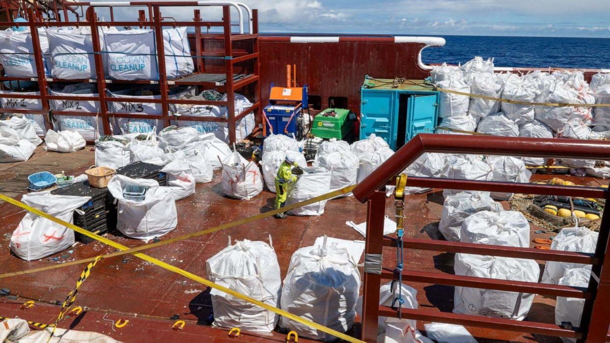 PHOTO: Tens of thousands of pounds of trash are sorted after being removed from the Great Garbage Patch on August 10, 2023. (The Ocean Cleanup)