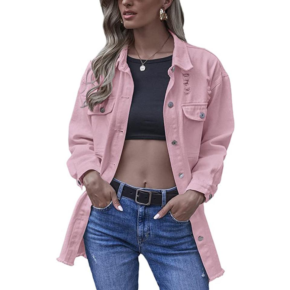 Floerns Women's Ripped Distressed Casual Long Sleeve Denim Jacket