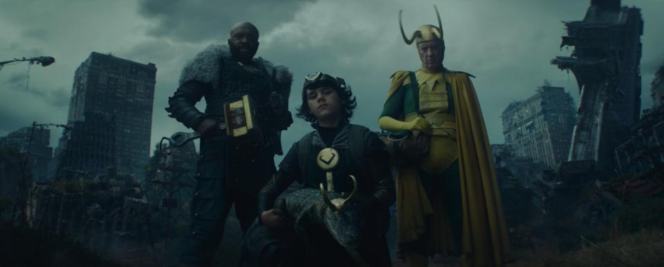 Various Loki variants appear in episode 4’s post-credits scene. - Credit: Marvel Studios