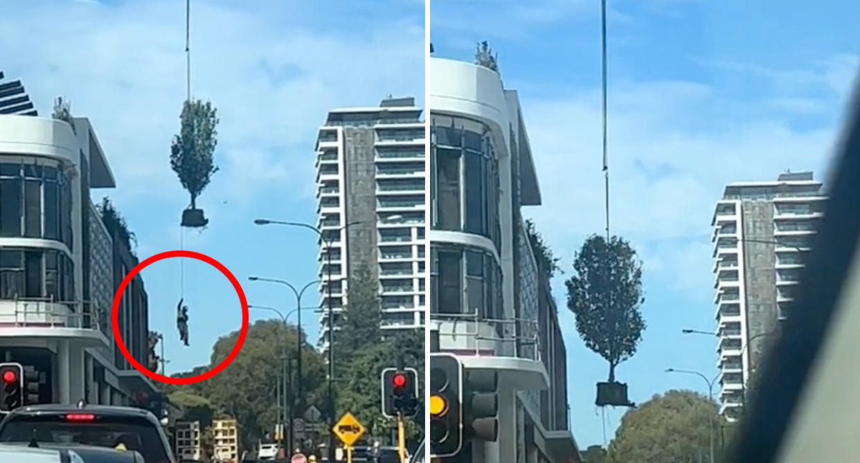 A dangerous stunt at a worksite has left Aussies stunned. Source: Tiktok 