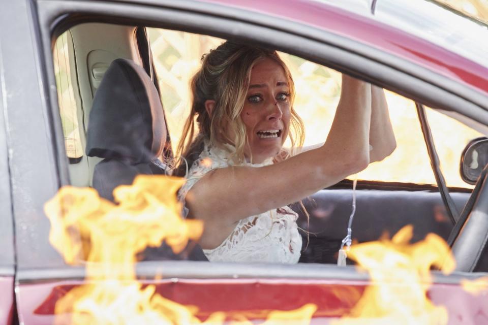 felicity newman is trapped in her wedding car in home and away