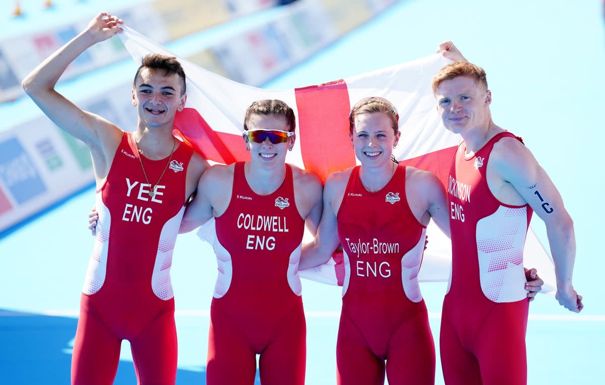 Team England’s (left to right) Alex Yee, Sophie Coldwell, Georgia Taylor-Brown and Sam Dickinson won gold at Sutton Park on Sunday (David Davies/PA) (PA Wire)