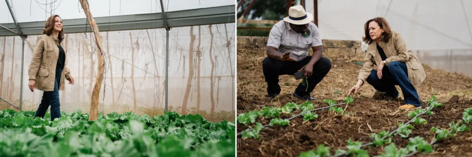 Vice President Kamala Harris visits Panuka Farm on Saturday, April 1, 2023 just outside the city of Lusaka, Zambia.