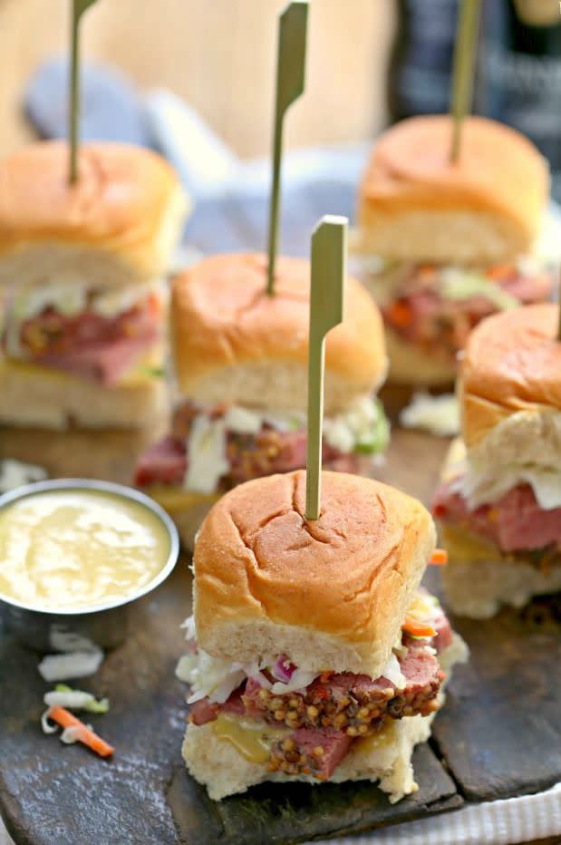 <p>Where there's booze, there should be sliders. Always. Oh, and Guinness mustard.</p><p><em><a href="http://www.thecookierookie.com/slow-cooker-corned-beef-and-cabbage/" rel="nofollow noopener" target="_blank" data-ylk="slk:Get the recipe from The Cookie Rookie »;elm:context_link;itc:0;sec:content-canvas" class="link ">Get the recipe from The Cookie Rookie »</a></em> </p>