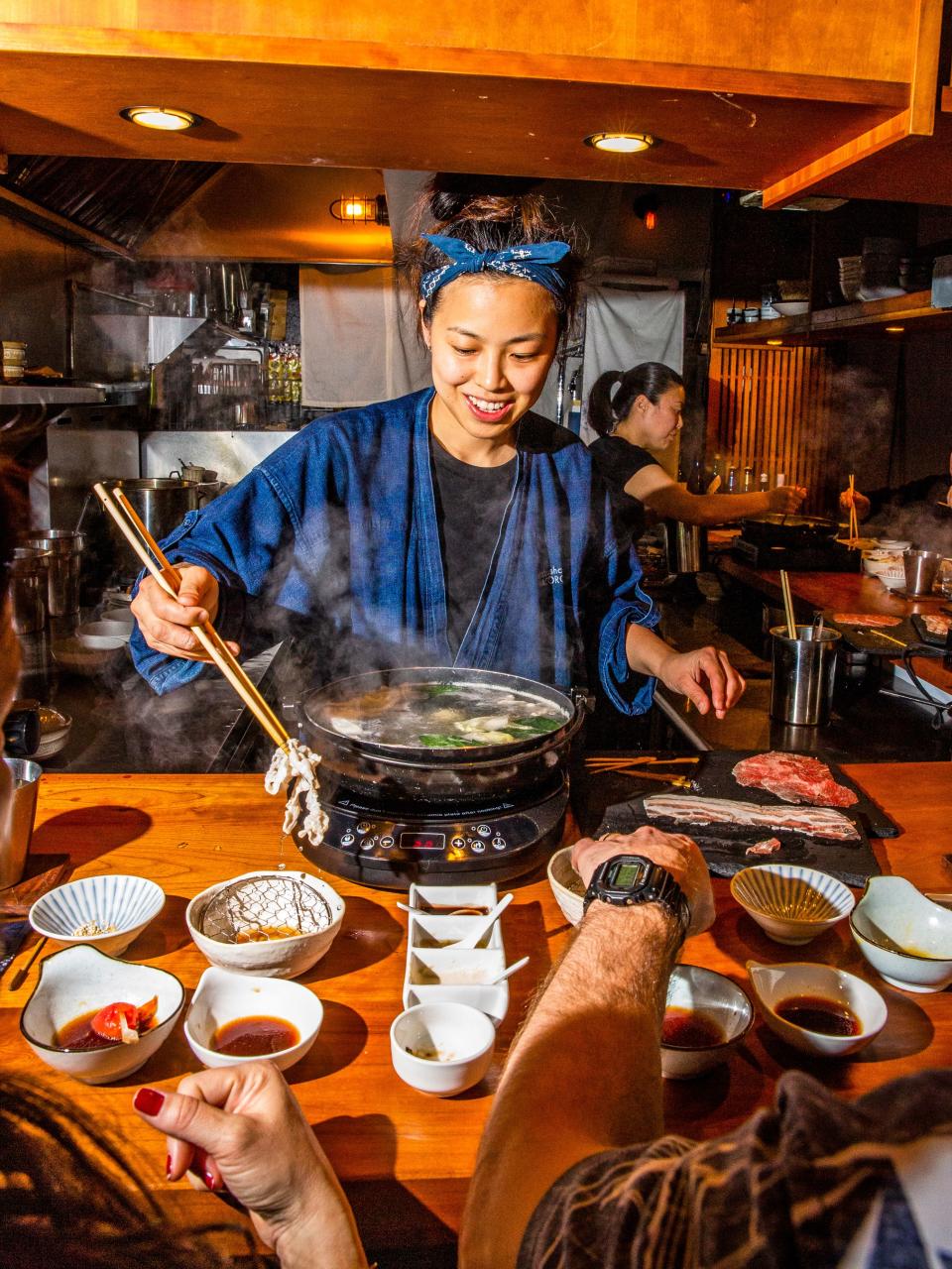 Chef Mako Okano presides over the omakase at Shabushabu MACORON on N.Y.C.'s Lower East Side.