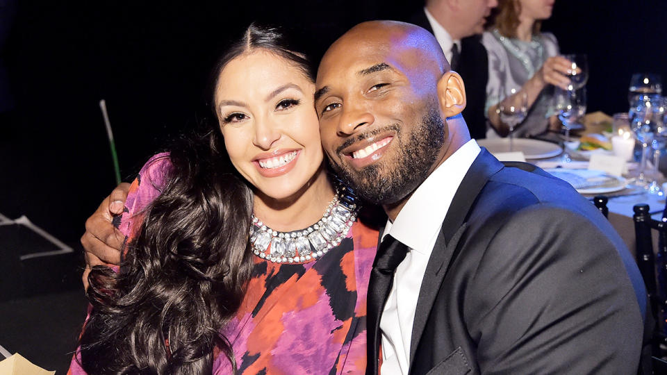 Vanessa Bryant (pictured left) smiling with husband Kobe Bryant (pictured right).