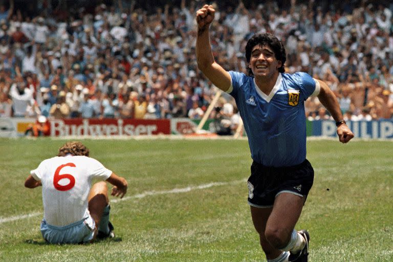 Diego Maradona por Dani Yako. México 1986, Diego Maradona festeja su segundo gol frente a Inglaterra.