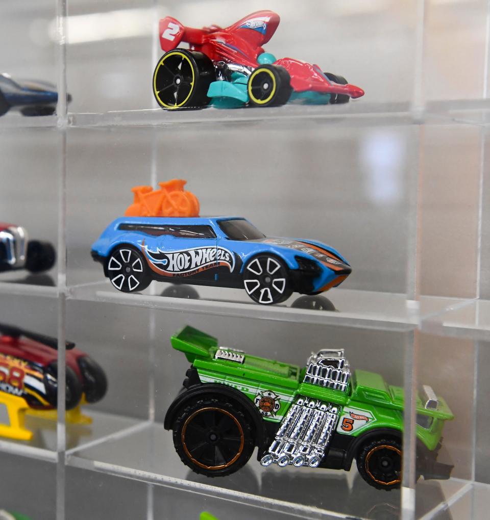 Classic Hot Wheels car in a display at Mattel's headquarters.