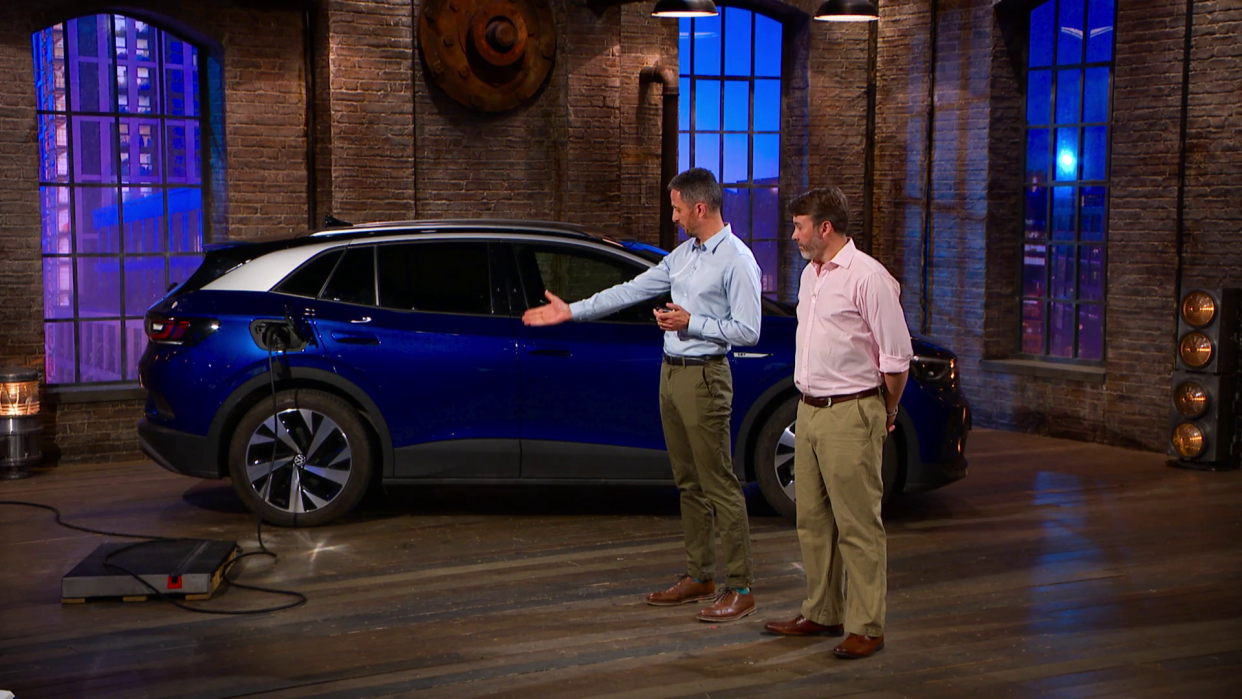 Co-founders Michael Goulden and Ben Whitaker of Electric Vehicles charging start-up Kerbo Charge tell their story of being on Dragons' Den. (BBC screengrab)