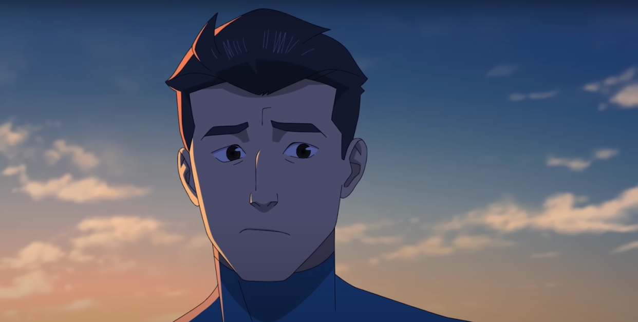 a still of the animated character mark, a young man with dark hair and eyes, in season 2 of the tv series invincible