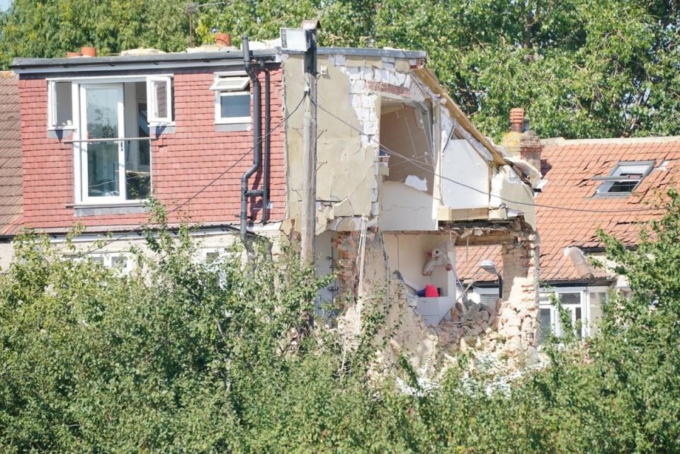 The scene in Galpin’s Road in Thornton Heath, south London, where a house has collapsed amid a fire and explosion (Dominic Lipinski/PA) (PA Wire)