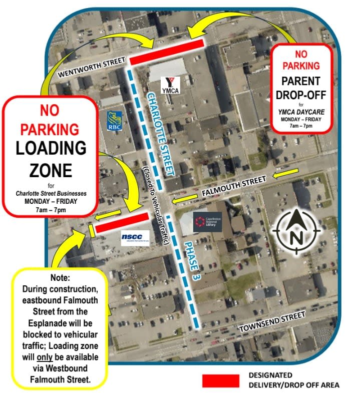 CBRM has created a graphic to show how traffic will be affected while workers finish the third and final phase of Charlotte Street redevelopment this summer.