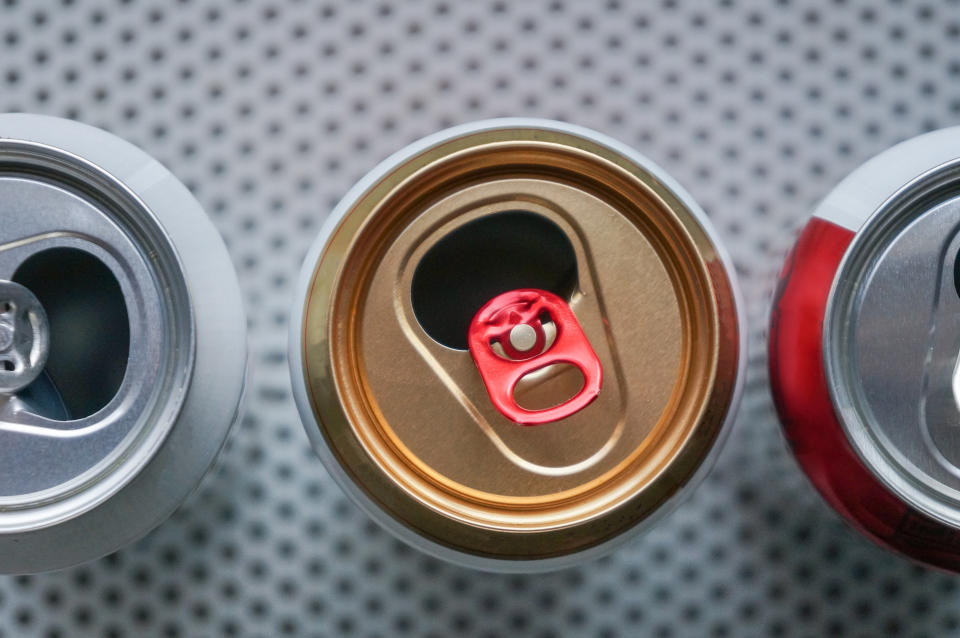 beer can on grey background, view from the top