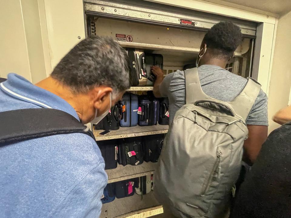 The pick up area for the valet checked luggage on a Delta flight.