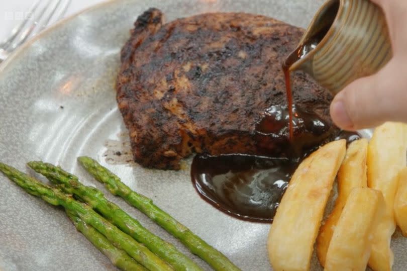 Steve's coffee and chocolate ribeye steak -Credit:BBC