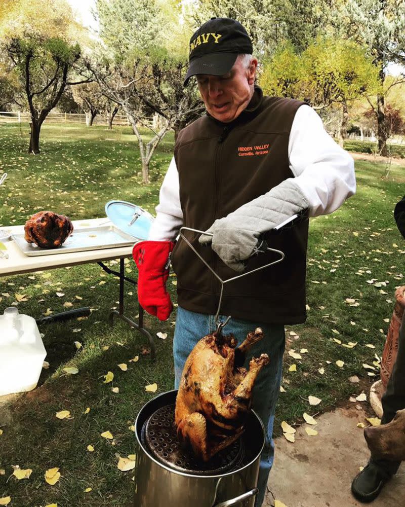 Photo of Sen. McCain cooking a turkey, shared by his daughter Meghan McCain last Thanksgiving. | John McCain/Facebook