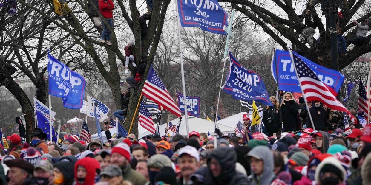 Crowds of people gather as US President Donald Trump speaks to supporters from The Ellipse near the White House on January 6, 2021, in Washington, DC.