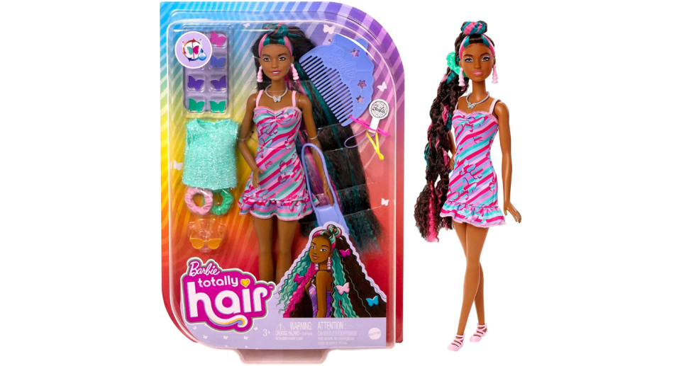 Barbie Boneca Totally Hair Vestido Borboleta, HCM91, Multicolorido. Foto: Divulga&#xe7;&#xe3;o/Amazon